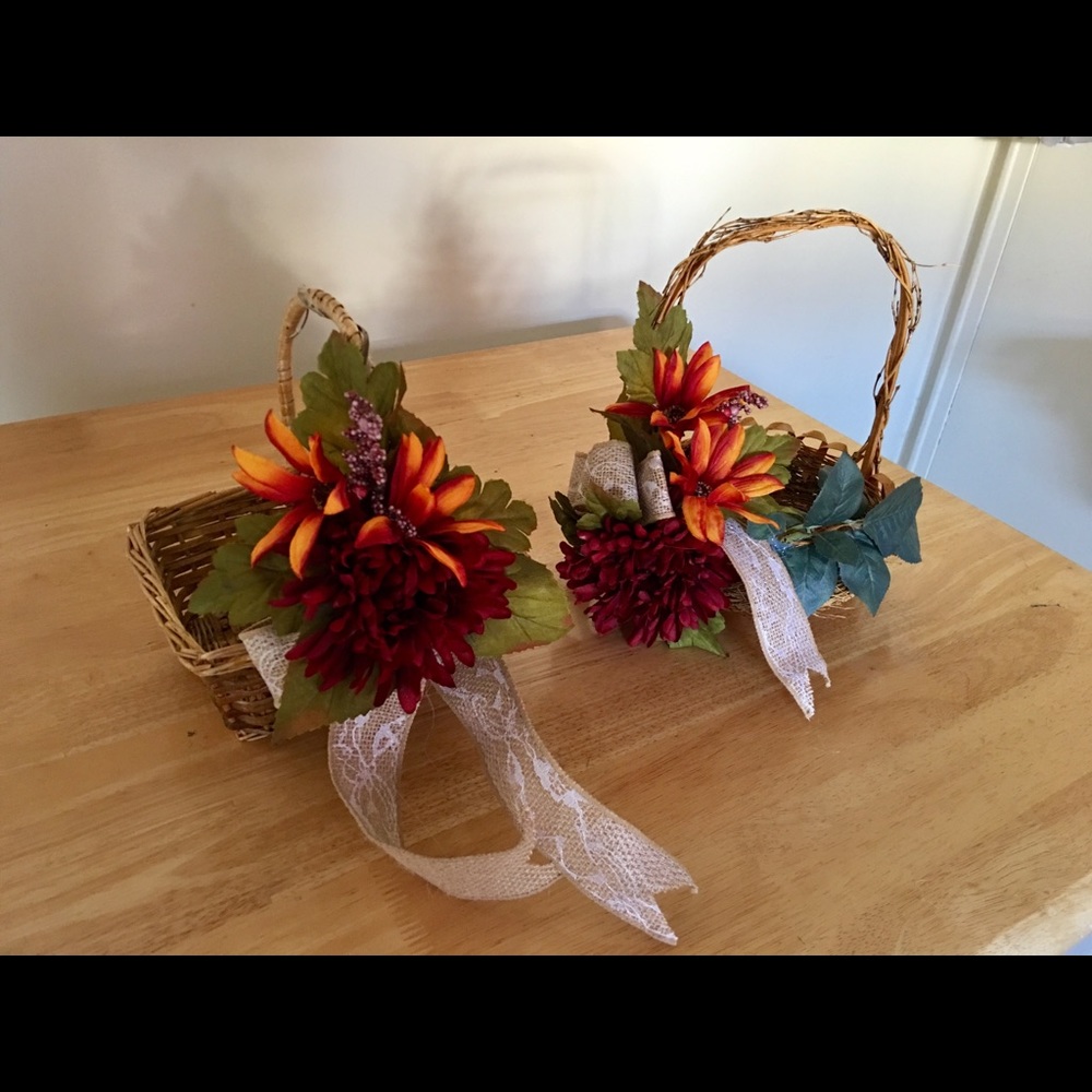 Decorated fall flower girl baskets